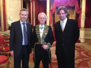 The Master of Christ's College, Sir Michael Edwards and Andrew Todd (Chevalier des Artes et des Lettres) at a reception at the British Embassy in Paris. By permission of the Master of Christ's College.