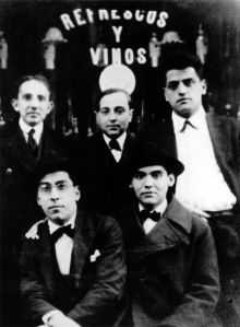 A young Luis Buñuel (top right) with friends, including Federico García Lorca (bottom right), Madrid, 1923. ((source))