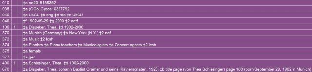 The authority record for Thea Dispeker submitted by Cambridge University Library.