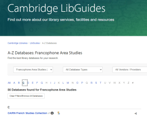 Cambridge Libguides -A-Z Databases: Francophone area studies, CAIRN