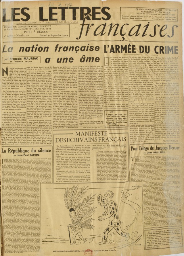 Les Lettres Françaises, 9 September 1944 ©gallica.bnf.fr